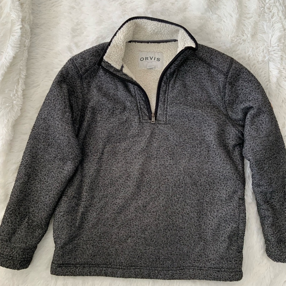 Orvis Gray Zip Up Sweater with Textured Finish